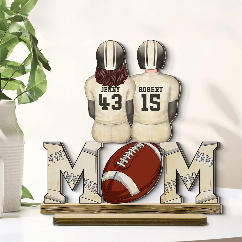Football Mom And Kids Personalized Standing Wooden Plaque, Mother's Day gift