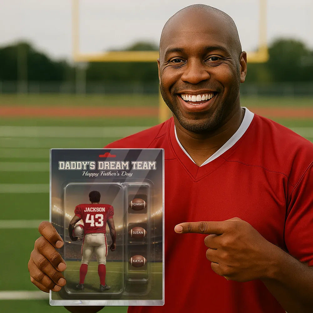 Custom Figure Football Dad With Kids' Names Personalized Acrylic Block Plaque, Perfect 2025 Father's Day Gift For Him, For Dad, For Football Lover