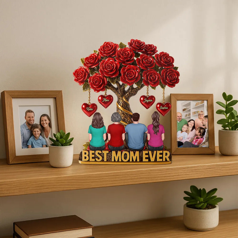 Mom & Children Under Beautiful Rose Tree Personalized Acrylic Block Plaque