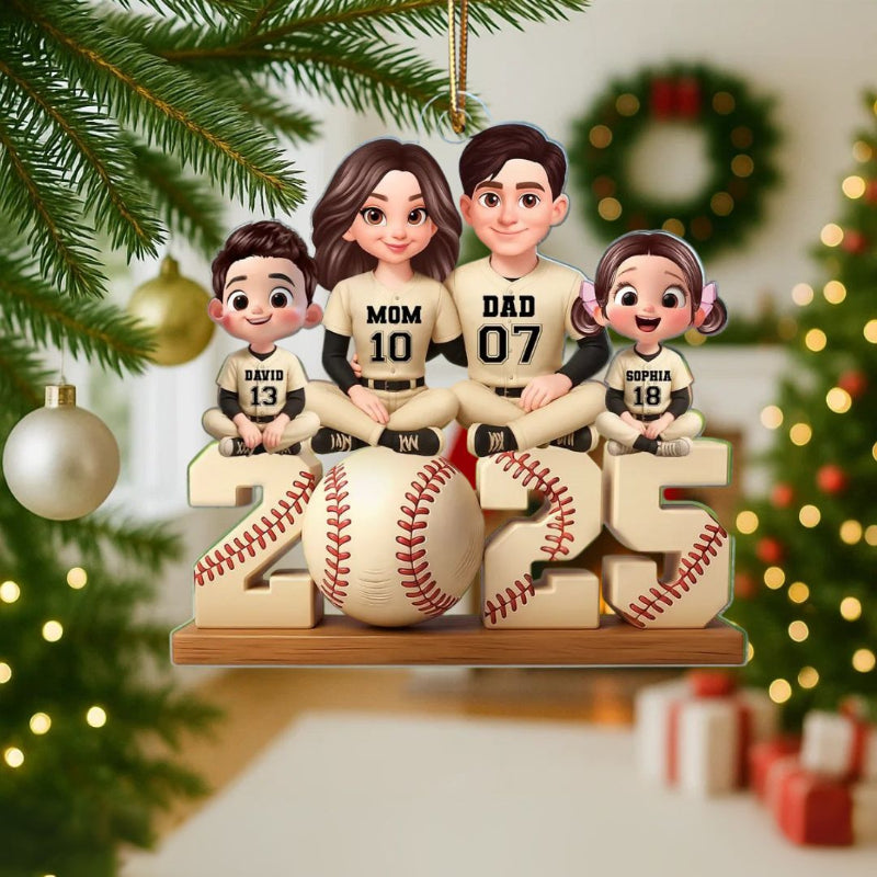 Baseball Family Sitting 2025 Personalized Acrylic Ornament, Christmas Gift for Husband, Wife, Kids