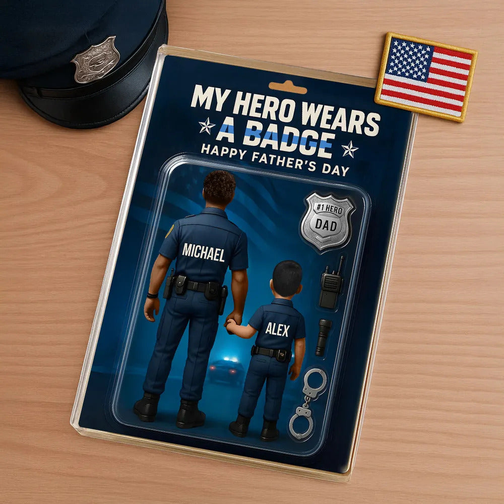 My Hero Wears A Badge Police Dad, Custom Figure Personalized Acrylic Block Plaque, Father's Day Gift for Dad, Gift for Husband