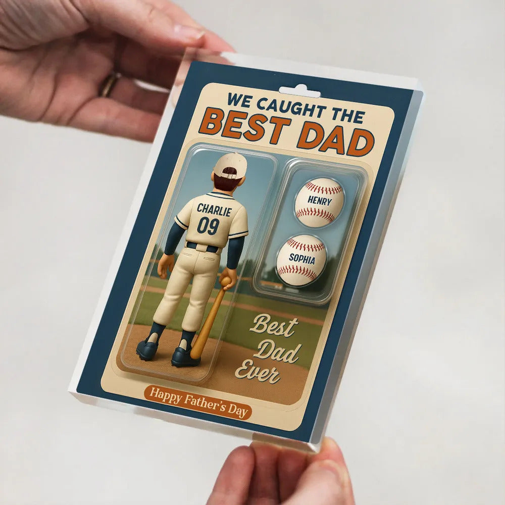 We Caught The Best Dad Grandpa Cartoon Baseball Lover Toy Box Figure Style Personalized Acrylic Block Plaque