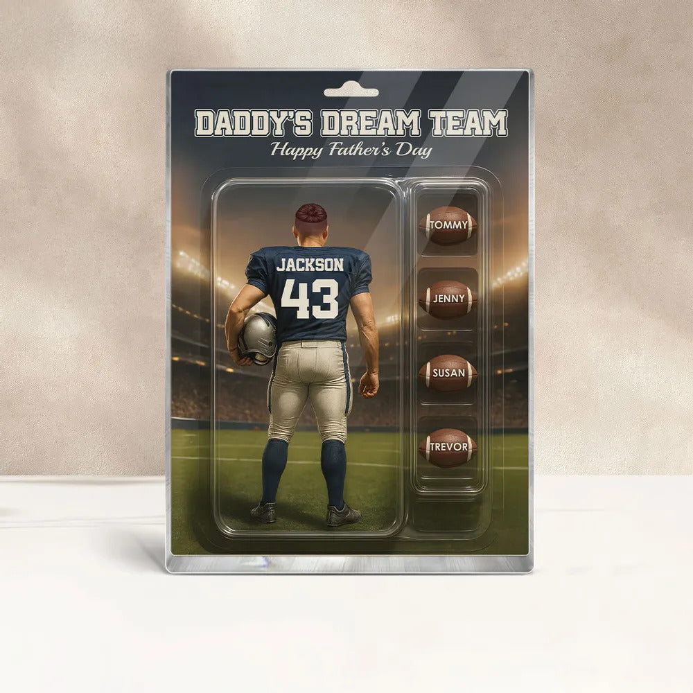 Custom Figure Football Dad With Kids' Names Personalized Acrylic Block Plaque, Perfect 2025 Father's Day Gift For Him, For Dad, For Football Lover