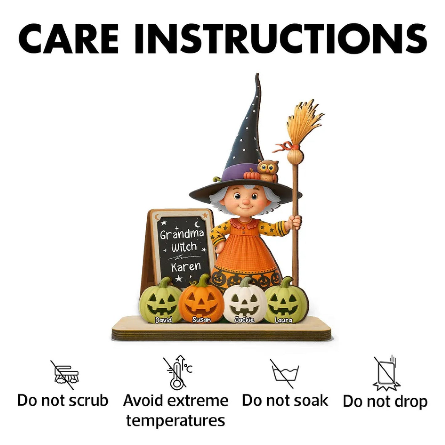 Personalized Grandma Witch Standing Wooden Plaque, Halloween Jack-o'-lantern Decor for Grandma