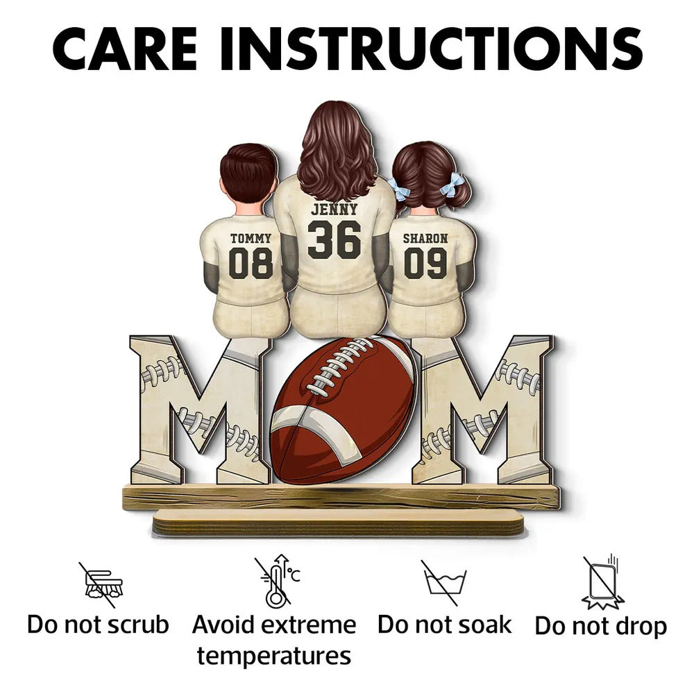 Football Mom And Kids Personalized Standing Wooden Plaque, Mother's Day gift