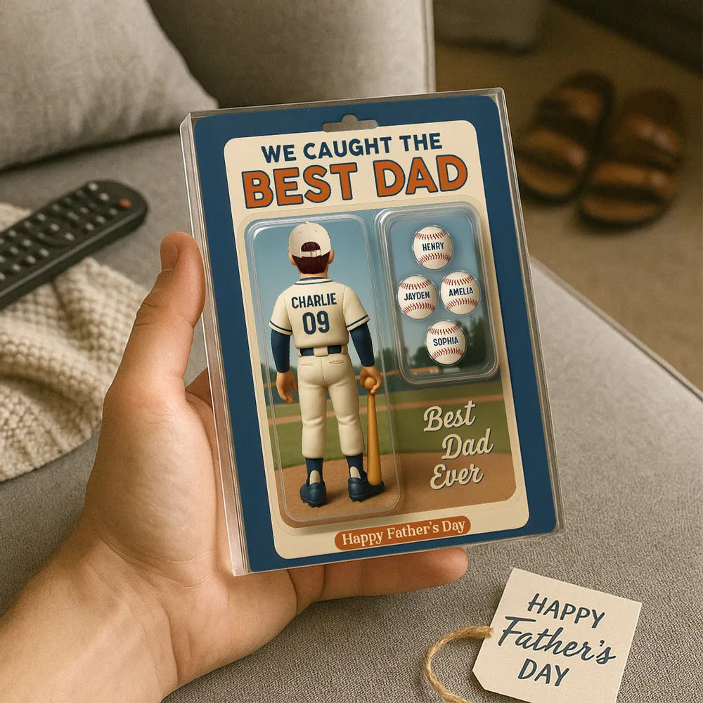 We Caught The Best Dad Grandpa Cartoon Baseball Lover Toy Box Figure Style Personalized Acrylic Block Plaque