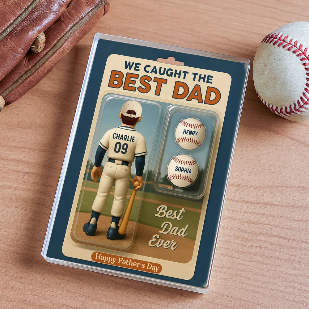 We Caught The Best Dad Grandpa Cartoon Baseball Lover Toy Box Figure Style Personalized Acrylic Block Plaque