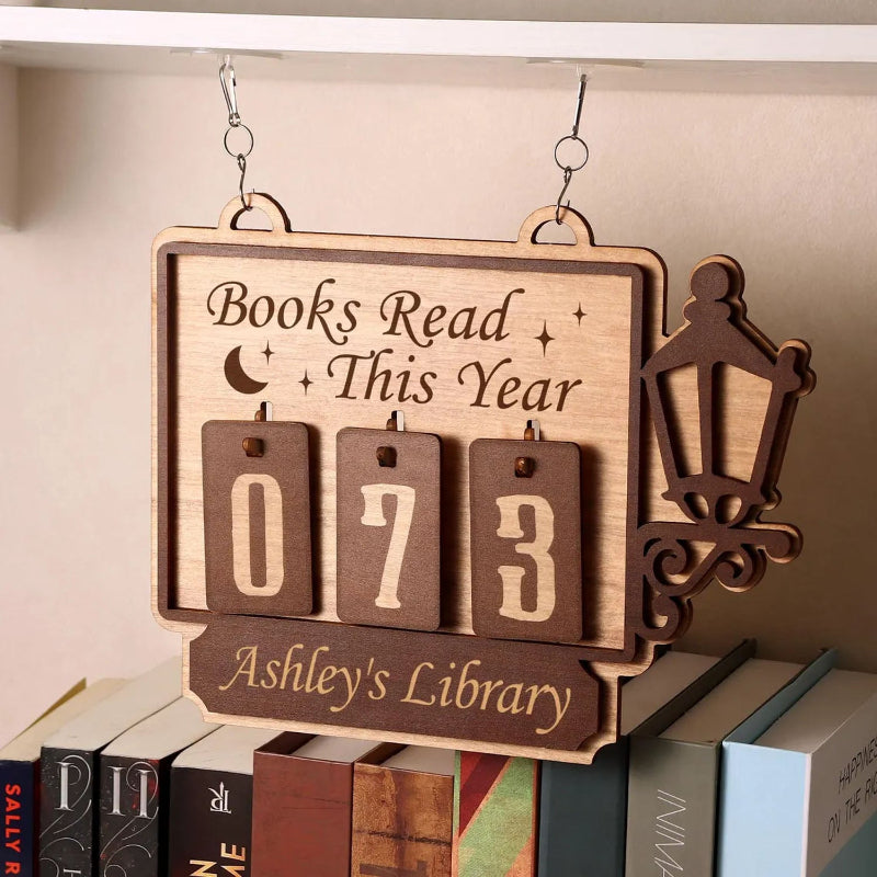Personalized Street Lamp Books Read Tracker Hanging Sign, Bookish Decor, Bookish Gift, Gift for Readers, Book Lovers Gift