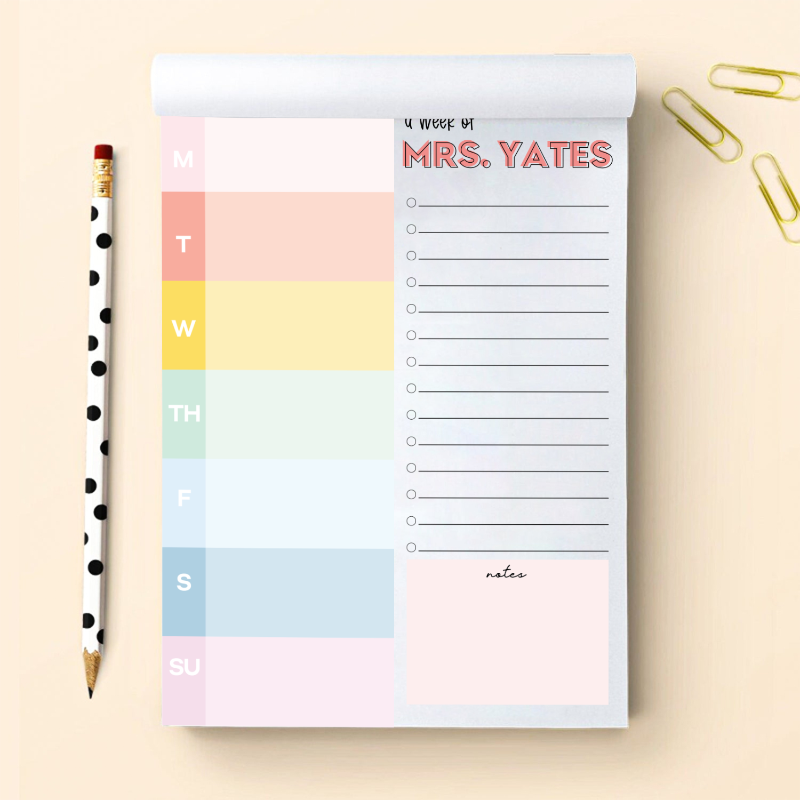 Personalized Teacher Colorful Scallop Weekly Planner Notepad , To-Do List Organizer, End Of School Year Gift For Teacher, Cute Teacher Appreciation Gift, Office Essential