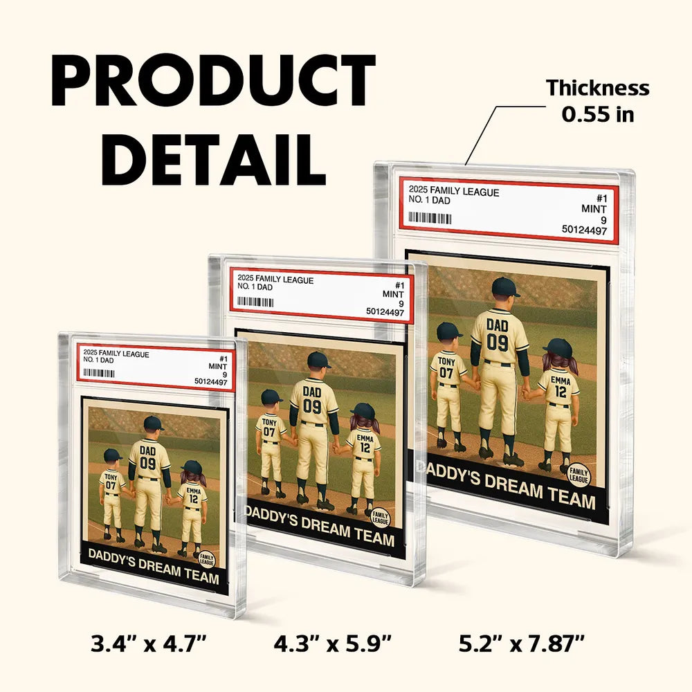 Baseball No. 1 Dad Man & Kids Trading Card Style Personalized Acrylic Block Plaque
