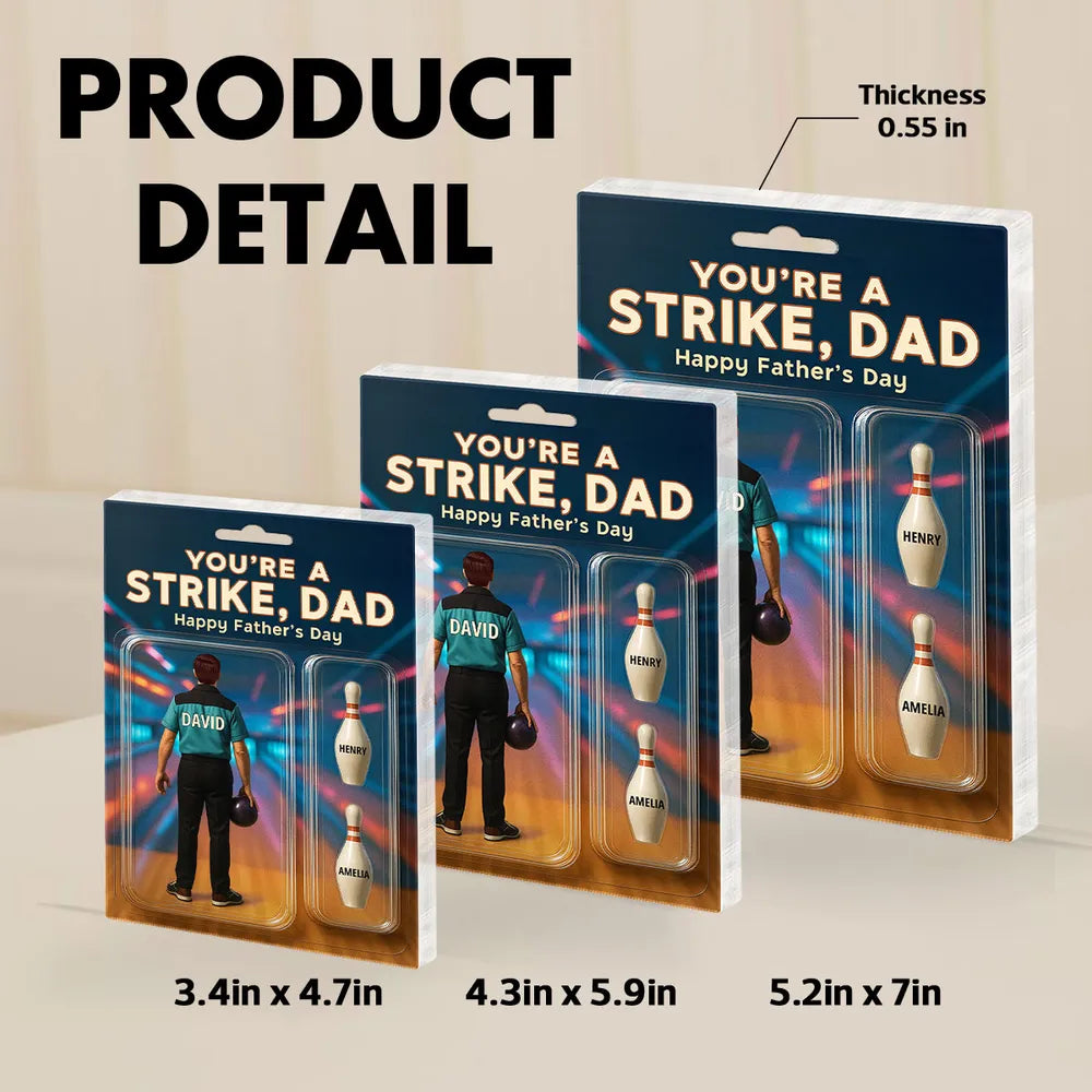 You're A Strike Dad With Kids' Names Custom Figure Personalized Acrylic Block Plaque, Unique Father's Day Gift For Him, For Dad, For Bowling Lover