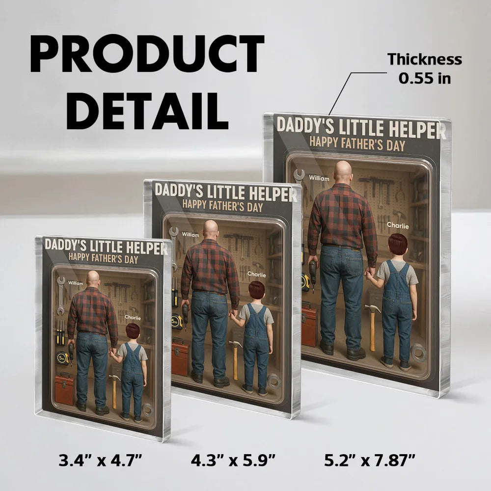 3D Effect Action Figure Daddy's Little Helper Personalized Rectangle Acrylic Block, Gift For Dad