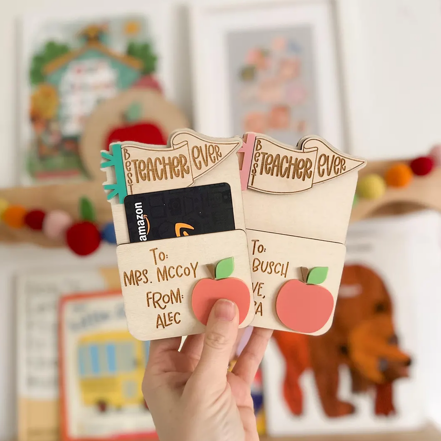 Personalized Teacher Pennant Flag Gift Card Holder for Teacher Appreciation Gift, End Of School Year Gift