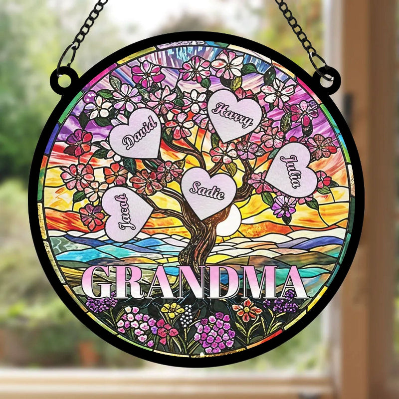 Personalized Love Grows From Mom Heart Tree Window Hanging Suncatcher, Heartfelt Mother's Day Gift For Mom and Grandma