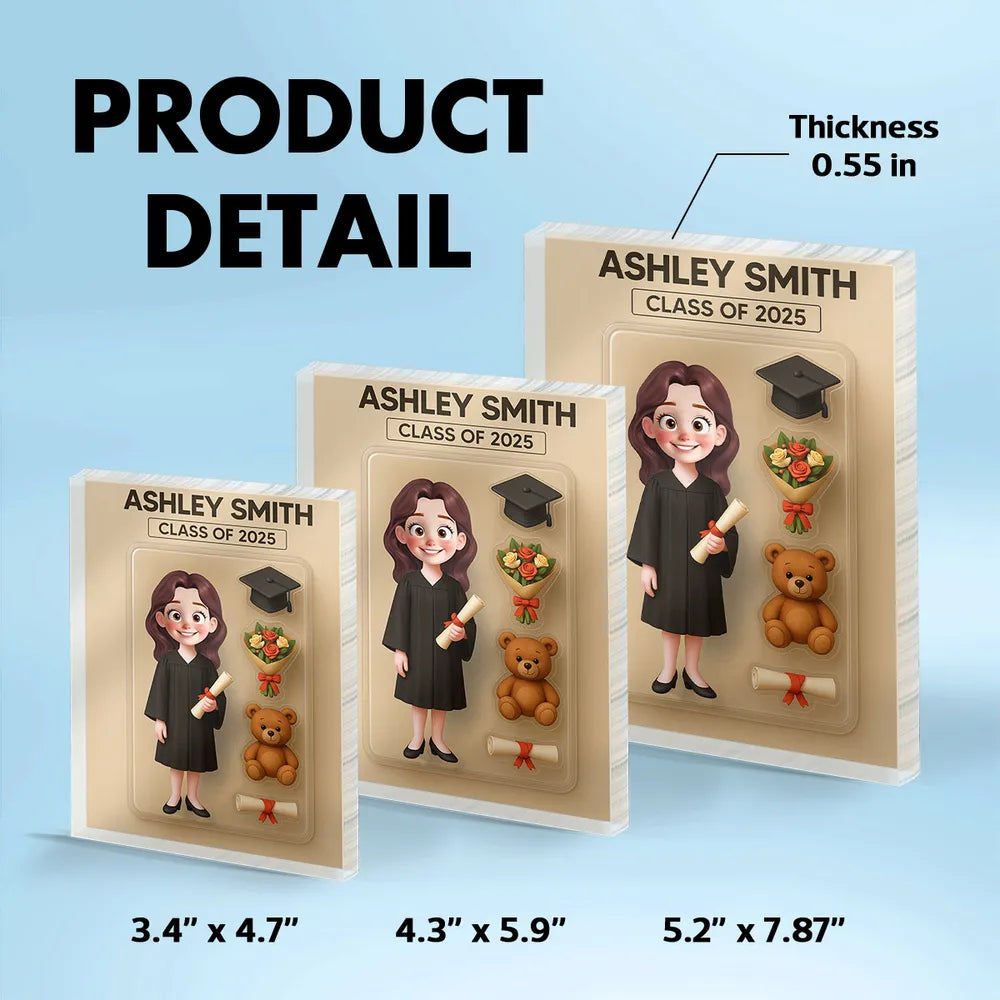 3D Effect Cartoon Funny Style Graduate Action Figure Pack Packaging Personalized Rectangle Acrylic Block Plaque