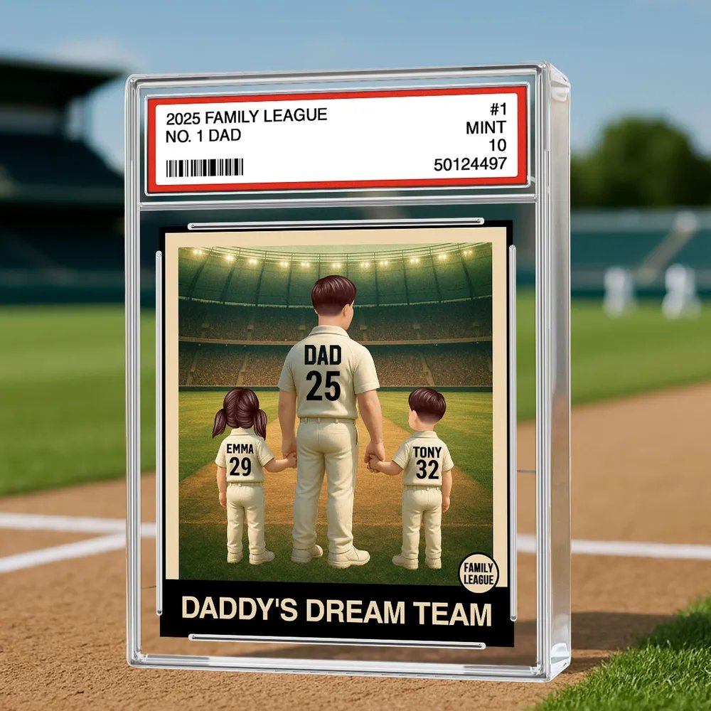 Cricket No. 1 Dad Man & Kids Trading Card Style Personalised Acrylic Block Plaque