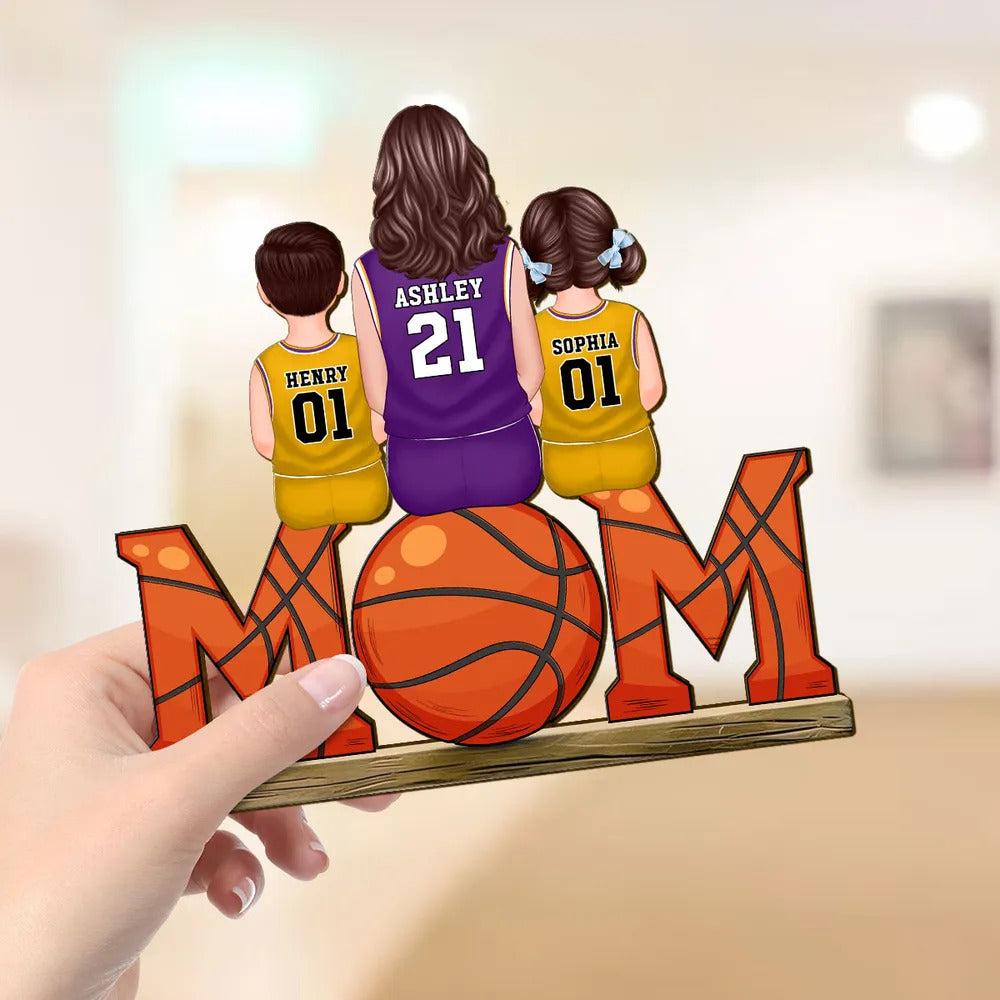 Basketball Mom And Kids Personalized Standing Wooden Plaque, Mother's Day Gift