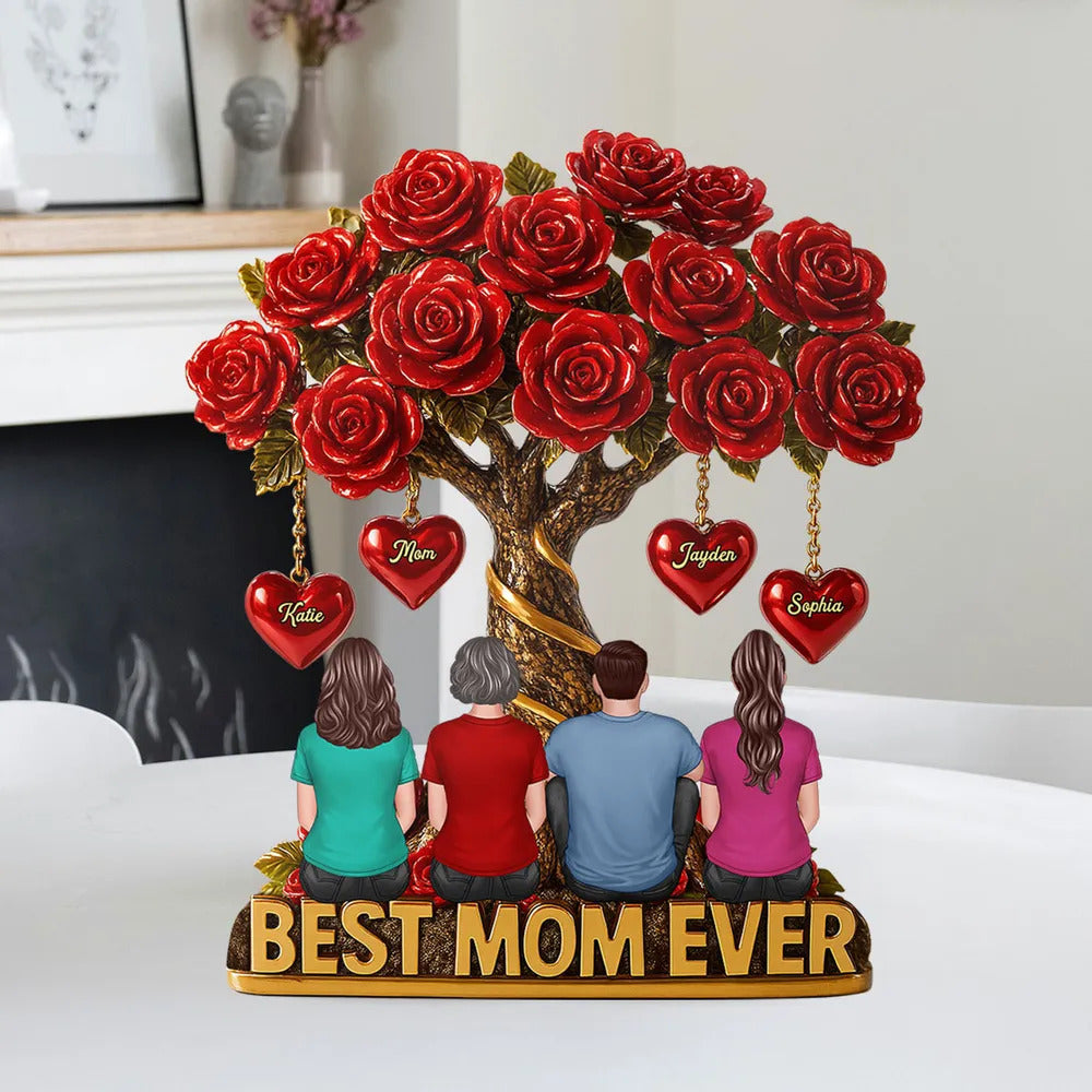 Mom & Children Under Beautiful Rose Tree Personalized Acrylic Block Plaque