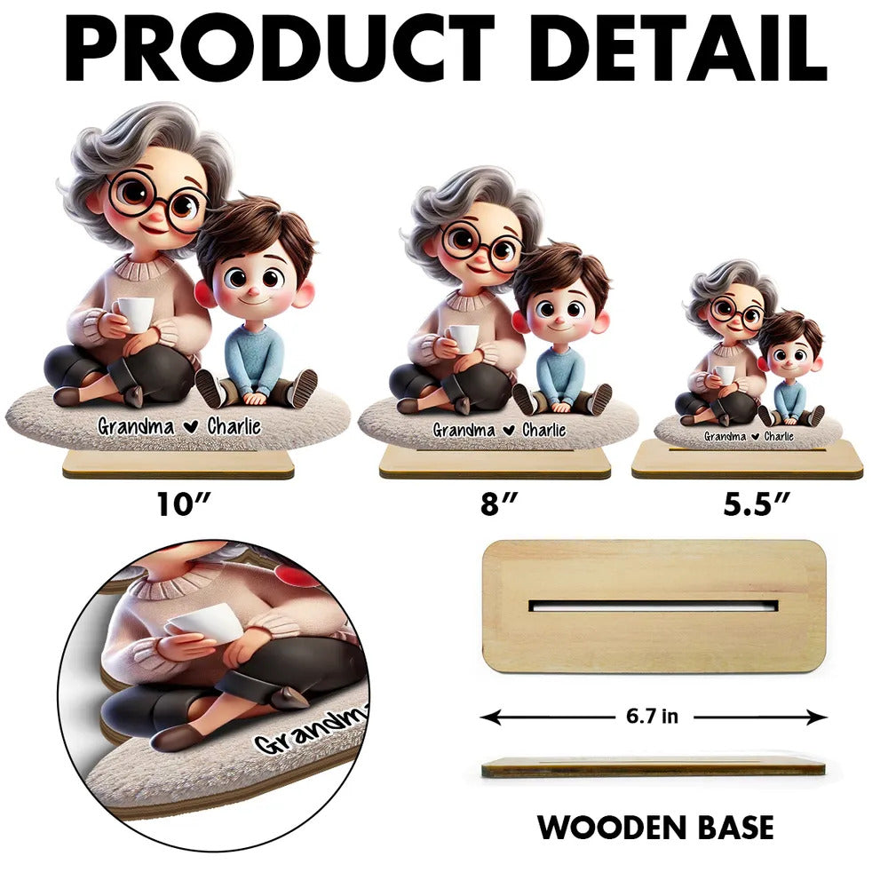 Happy Grandma & Grandkid 3D Personalized Standing Wooden Plaque, Perfect 2025 Mother's Day Gift For Mom, For Grandma
