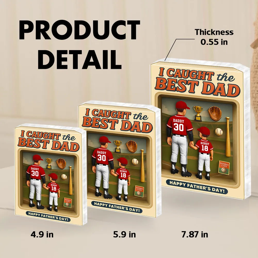 Baseball Dad And Kids, Custom Action Figure, Personalized Toy Box Acrylic Block, Father's Day gift