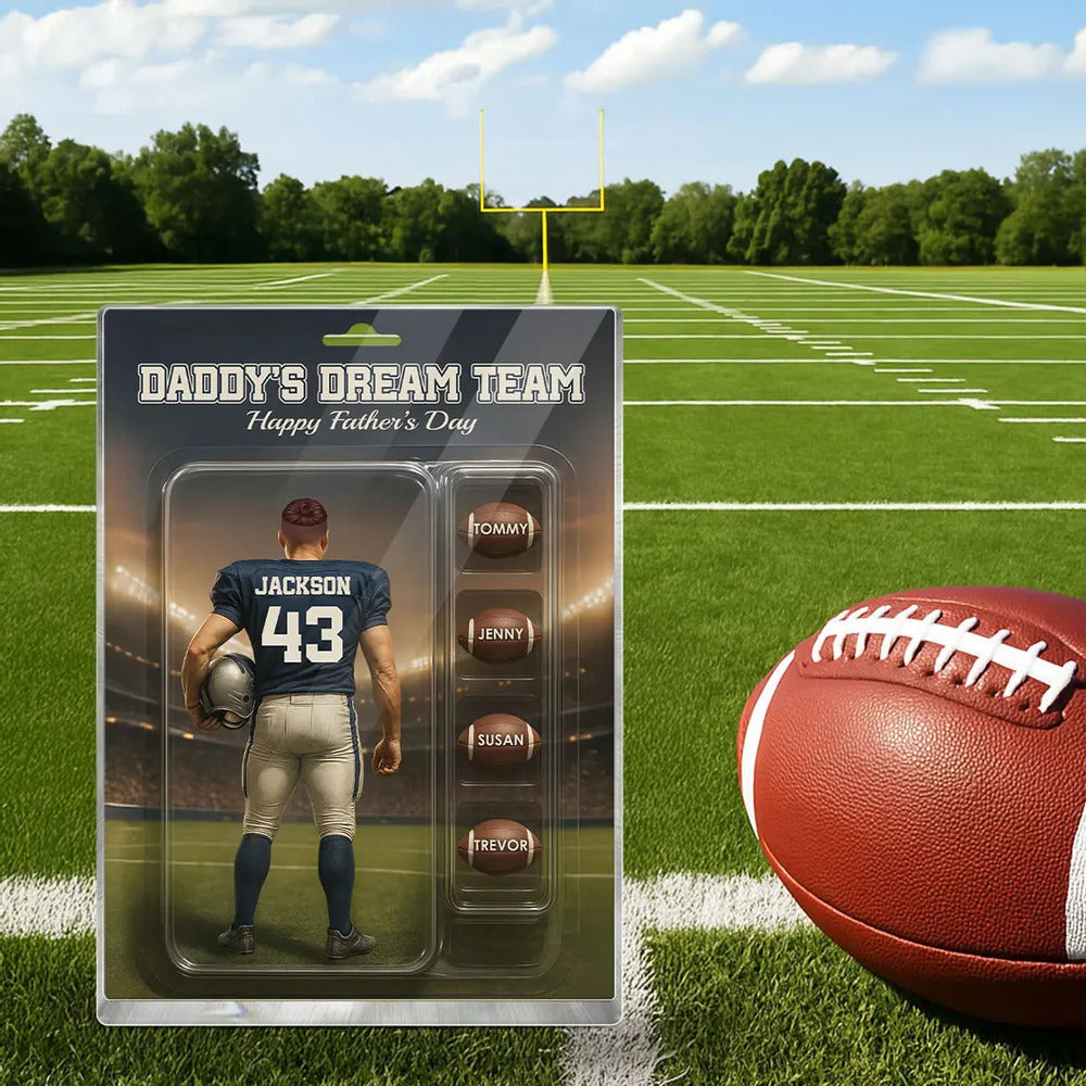 Custom Figure Football Dad With Kids' Names Personalized Acrylic Block Plaque, Perfect 2025 Father's Day Gift For Him, For Dad, For Football Lover