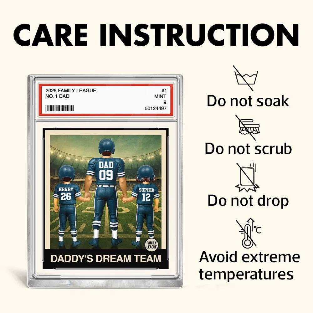 Football No. 1 Dad Man & Kids Trading Card Style Personalized Acrylic Block Plaque