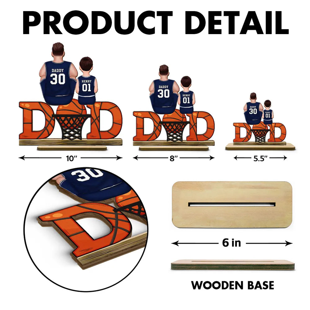 Basketball Dad & Kids Personalized Standing Wooden Plaque, Father’s Day, Gift for Dads