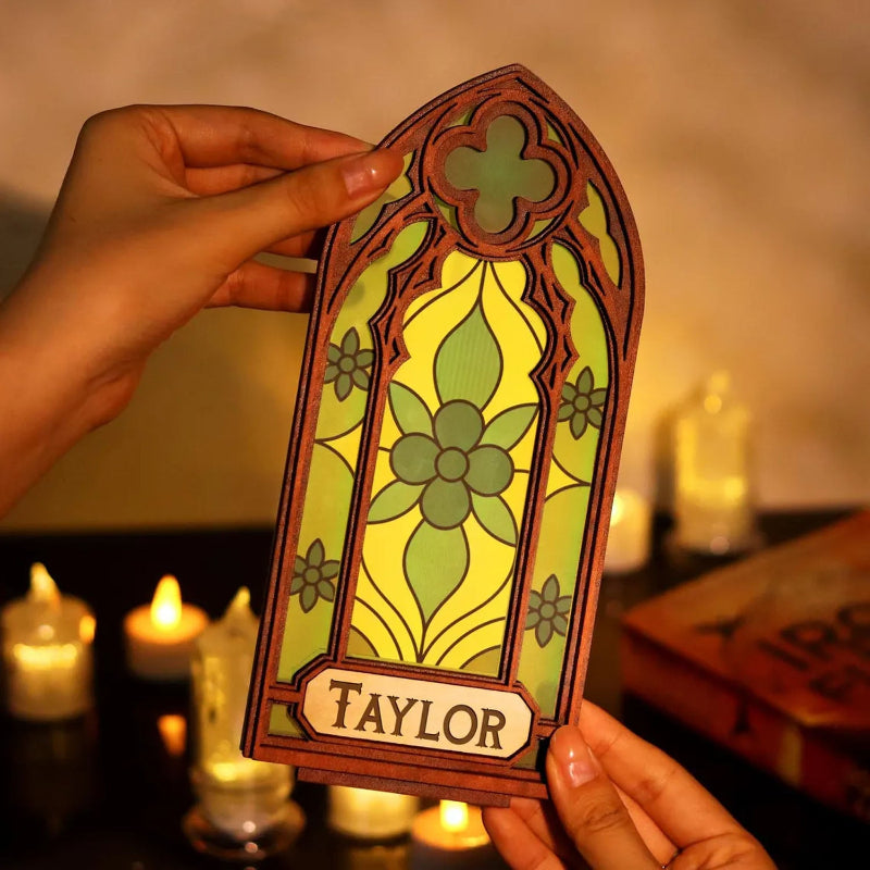 Personalized Gothic Stained Glass Art Window Book Nook Plaque, Fantasy Book Lover & Reader Gift, Book Lover Gift, Bookshelf Decor