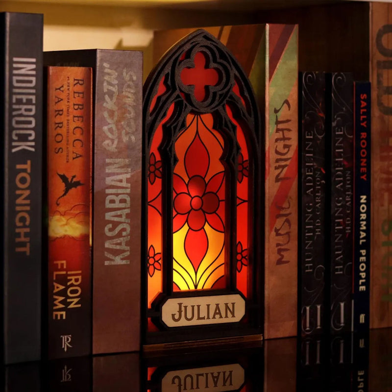 Personalized Gothic Stained Glass Art Window Book Nook Plaque, Fantasy Book Lover & Reader Gift, Book Lover Gift, Bookshelf Decor