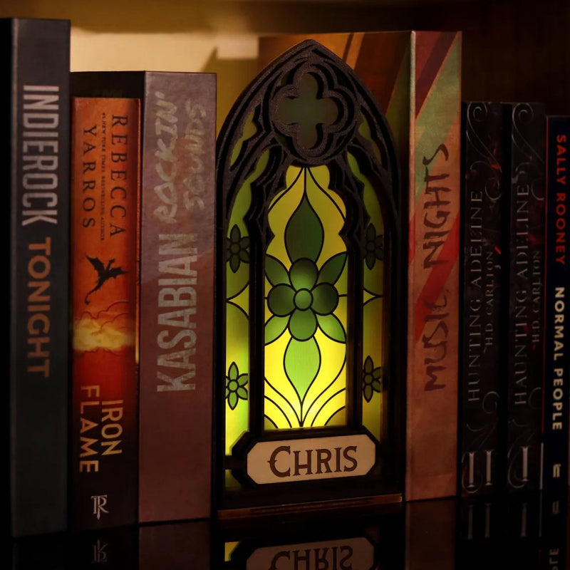 Personalized Gothic Stained Glass Art Window Book Nook Plaque, Fantasy Book Lover & Reader Gift, Book Lover Gift, Bookshelf Decor