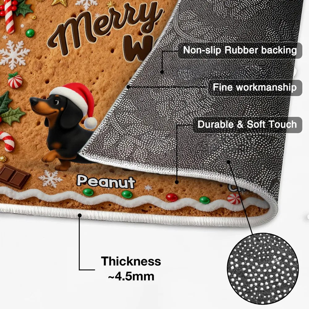 3D Effect Christmas Happy Pawliday Dachshunds Walking Gingerbread Cookie Theme - Personalized Doormat