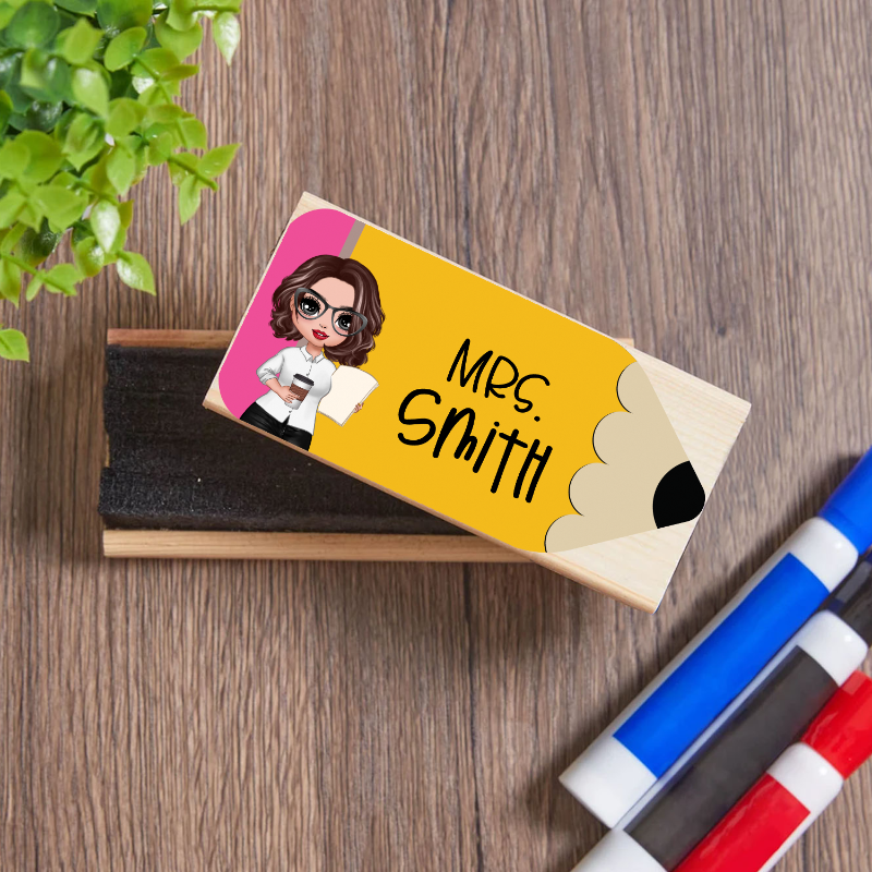 Personalized Doll Teacher Pencil Whiteboard Eraser, End Of The School Year Gift For Teachers, Teacher Appreciation Gift