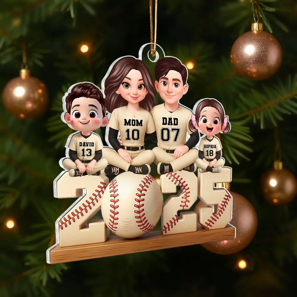Baseball Family Sitting 2025 Personalized Acrylic Ornament, Christmas Gift for Husband, Wife, Kids