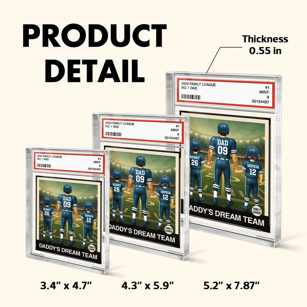Football No. 1 Dad Man & Kids Trading Card Style Personalized Acrylic Block Plaque