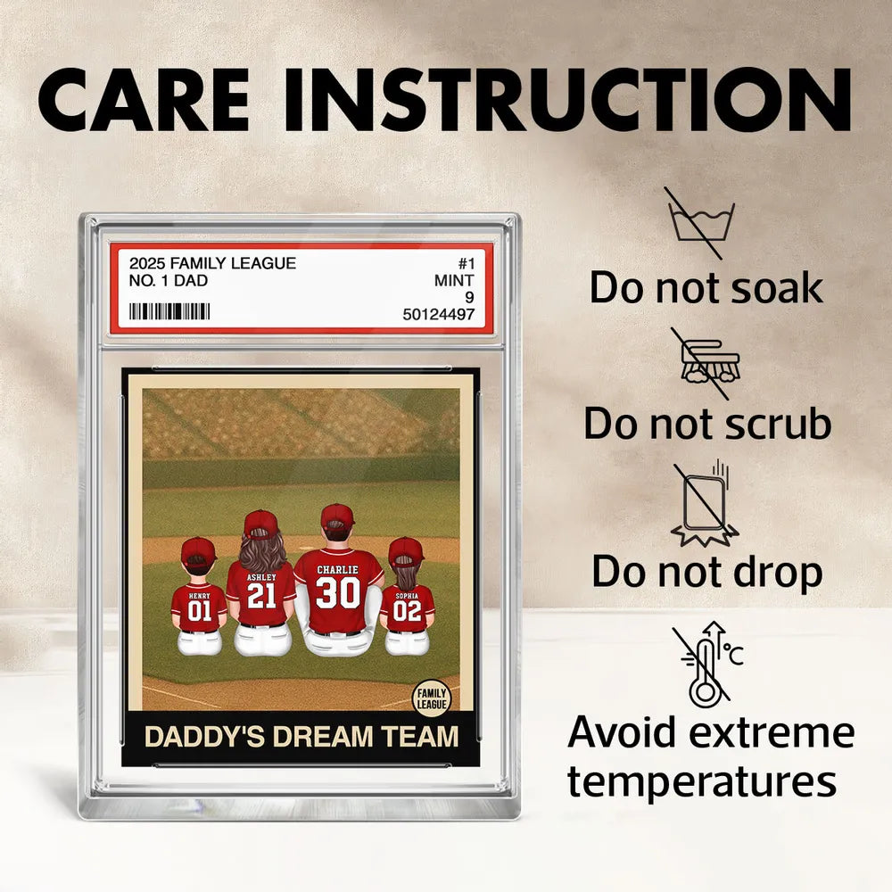 Retro Baseball No. 1 Dad Man & Kids Sitting Trading Card Style Personalized Acrylic Block Plaque