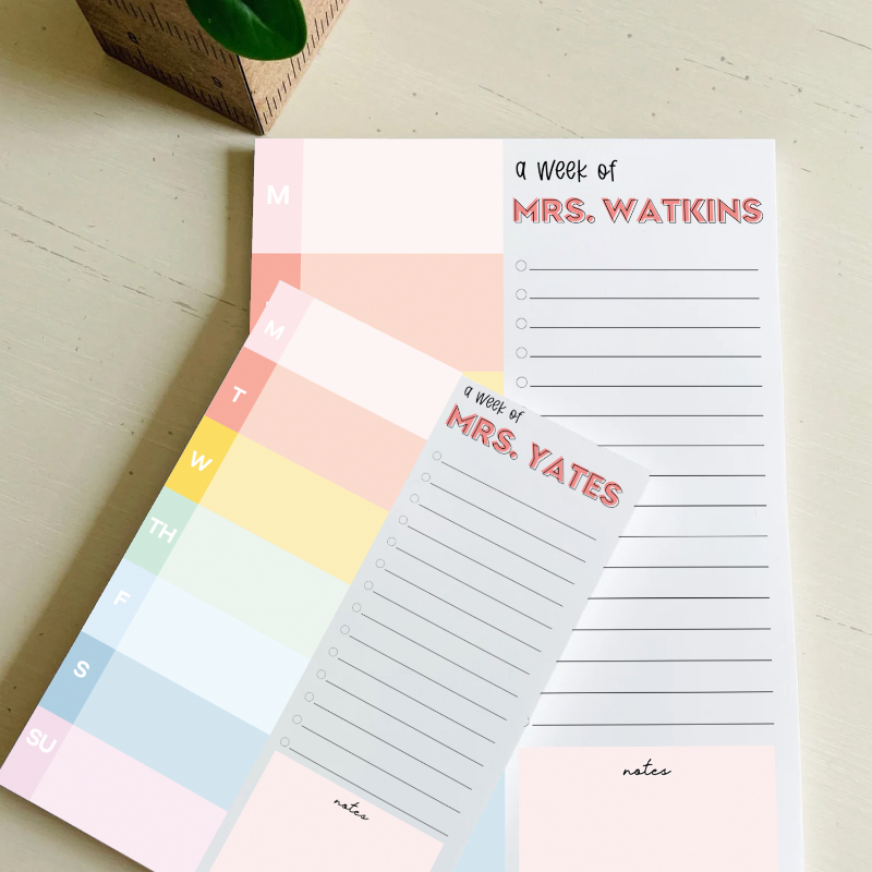 Personalized Teacher Colorful Scallop Weekly Planner Notepad , To-Do List Organizer, End Of School Year Gift For Teacher, Cute Teacher Appreciation Gift, Office Essential