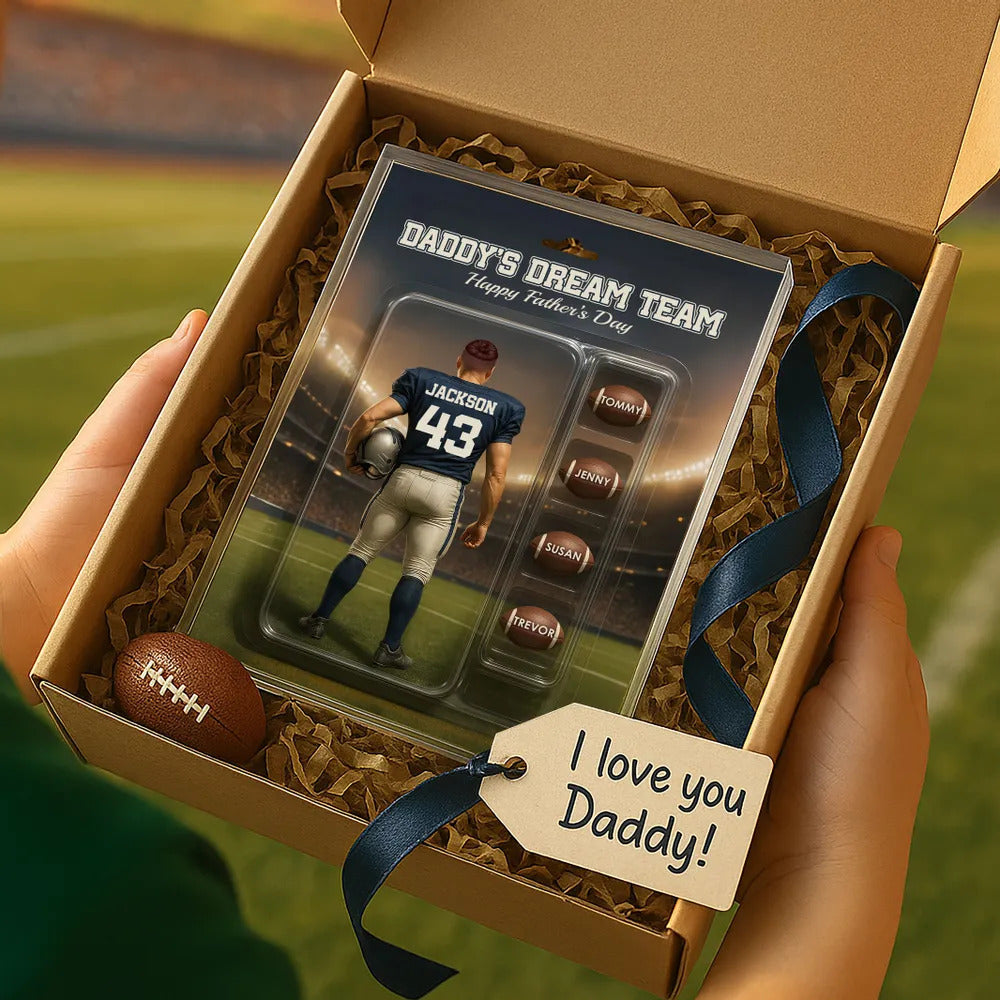 Custom Figure Football Dad With Kids' Names Personalized Acrylic Block Plaque, Perfect 2025 Father's Day Gift For Him, For Dad, For Football Lover