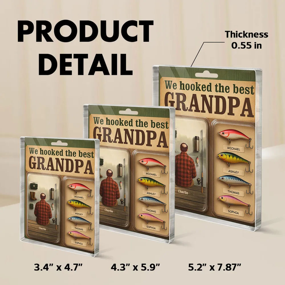 We Hooked The Best Dad Grandpa Man Realistic Figure Style Personalized Acrylic Block Plaque