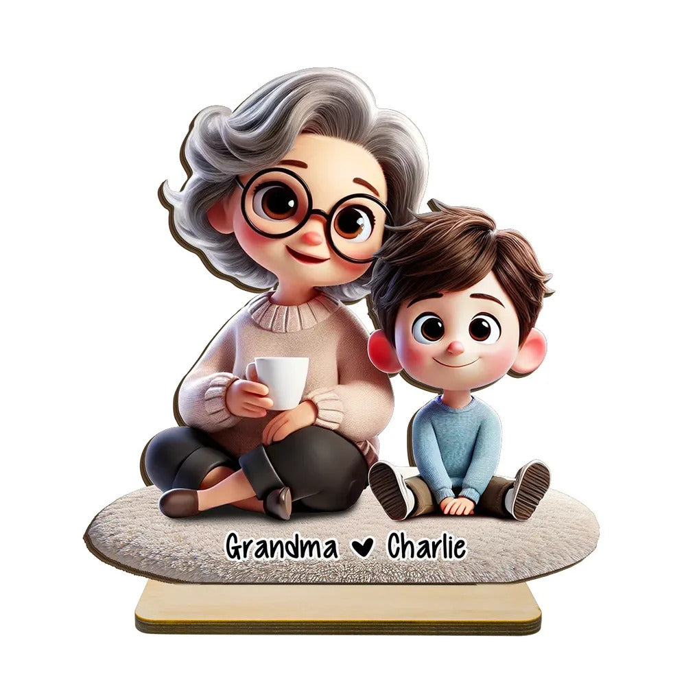 Happy Grandma & Grandkid 3D Personalized Standing Wooden Plaque, Perfect 2025 Mother's Day Gift For Mom, For Grandma