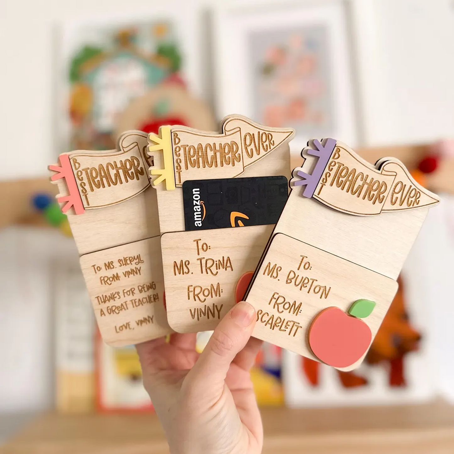 Personalized Teacher Pennant Flag Gift Card Holder for Teacher Appreciation Gift, End Of School Year Gift