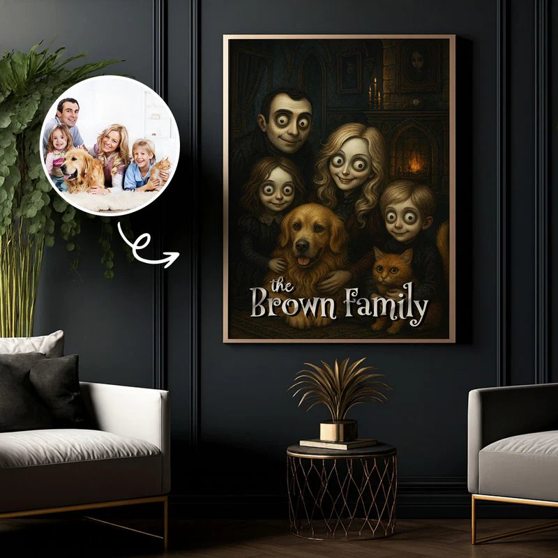 Custom Gothic Family Portrait from Photo Personalized Poster, Halloween Decor