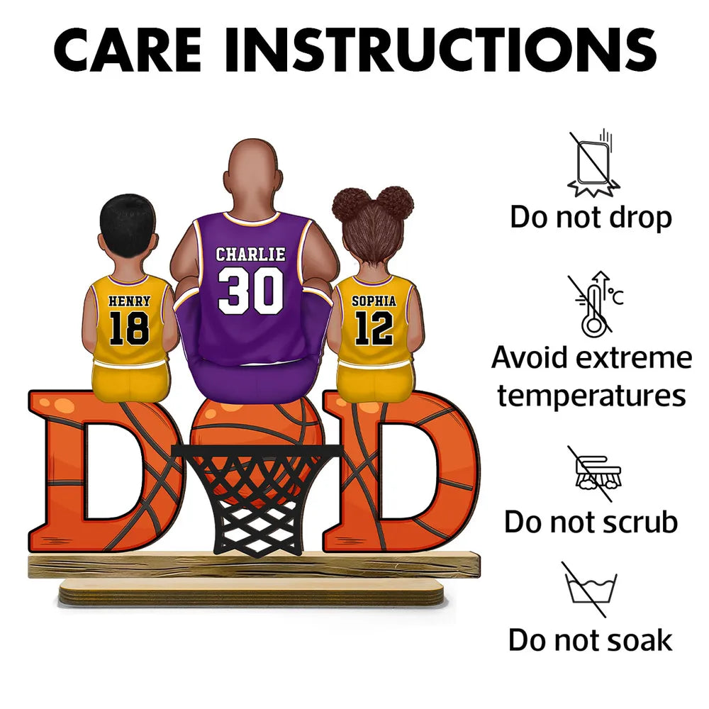 Basketball Dad & Kids Personalized Standing Wooden Plaque, Father’s Day, Gift for Dads