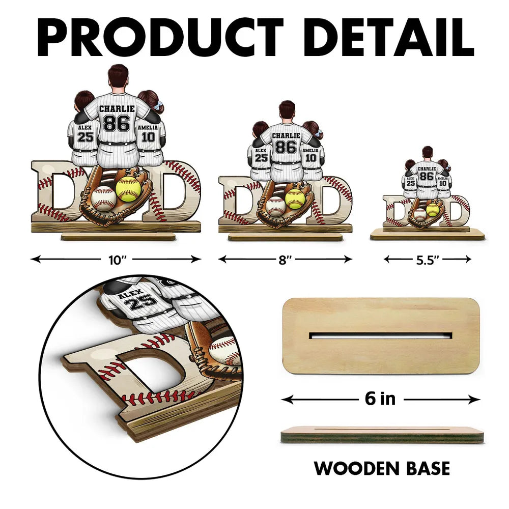 Baseball Softball Dad & Kids Glove Personalized Standing Wooden Plaque, Father's Day Gift for Dad, Gift for Husband