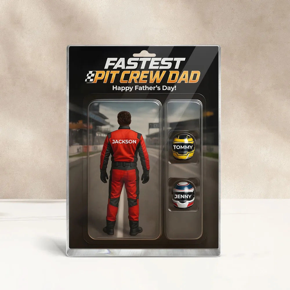 Fastest Pit Crew Dad With Kids' Names Custom Figure Personalized Acrylic Block Plaque, Unique Father's Day Gift For Him, For Motorsport Lover, Racing Dad