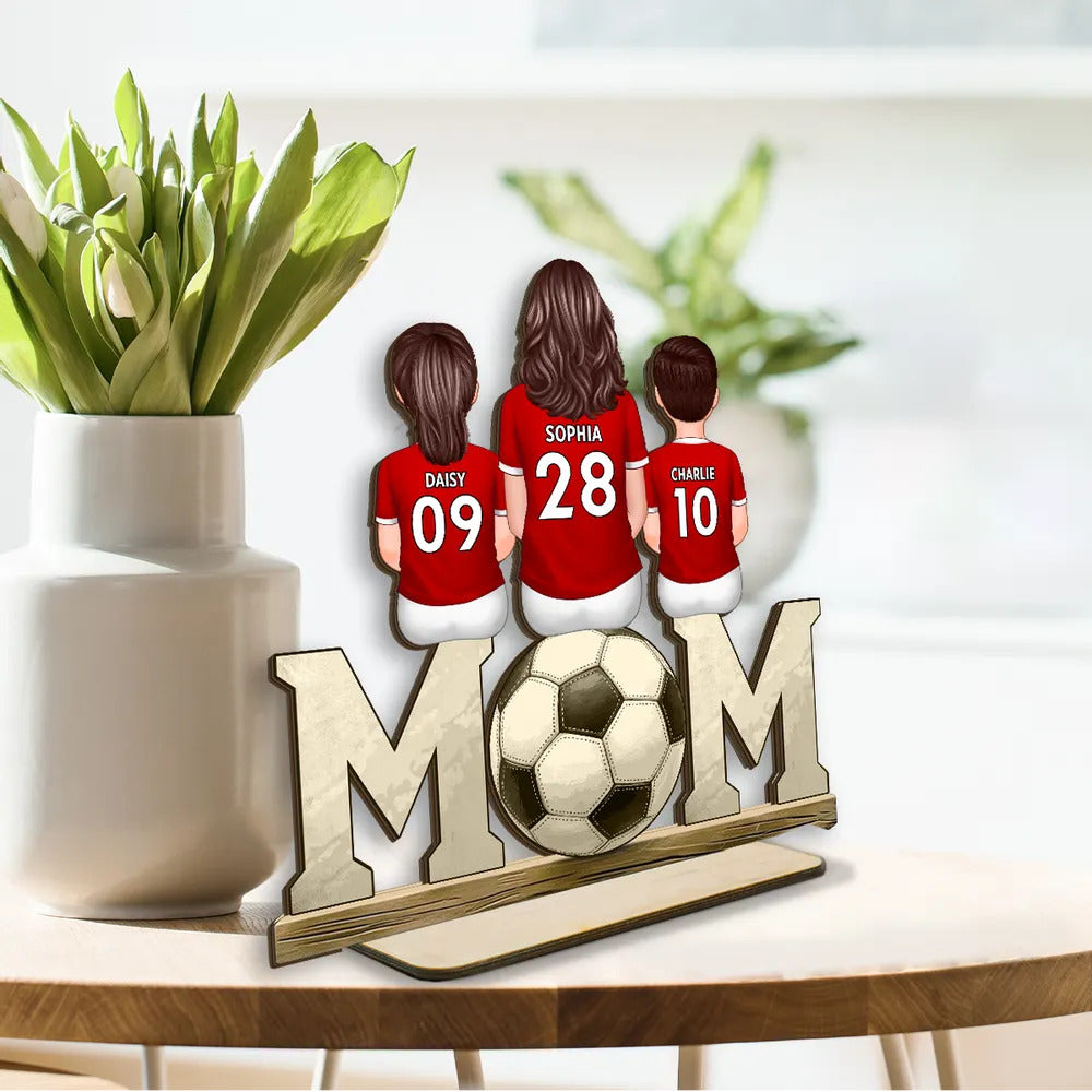 Soccer Mom And Kids Personalized Standing Wooden Plaque, Mother's Day gift