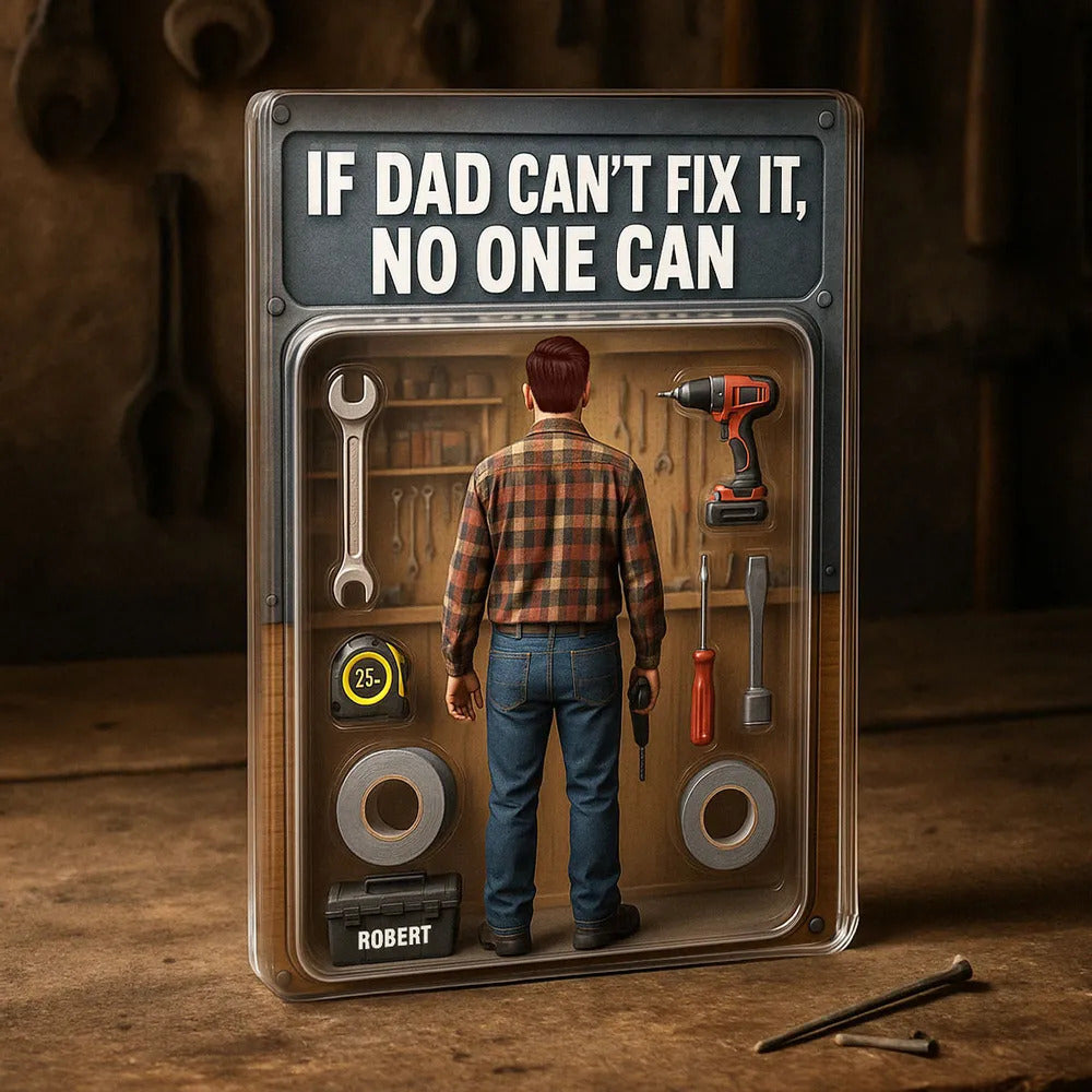 3D Effect If Dad Can't Fix It No One Can Action Figure Personalized Rectangle Acrylic Block