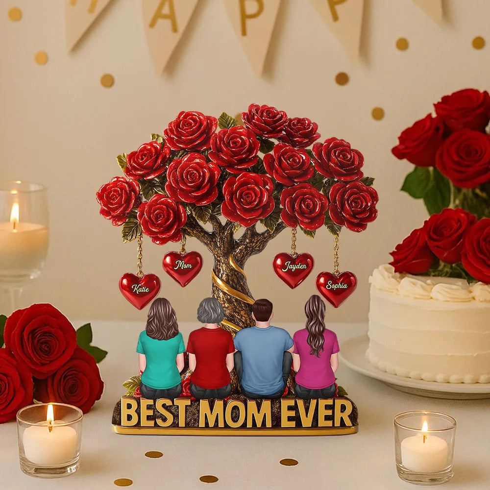 Mom & Children Under Beautiful Rose Tree Personalized Acrylic Block Plaque