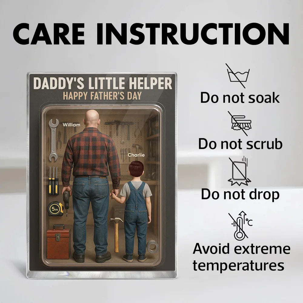 3D Effect Action Figure Daddy's Little Helper Personalized Rectangle Acrylic Block, Gift For Dad