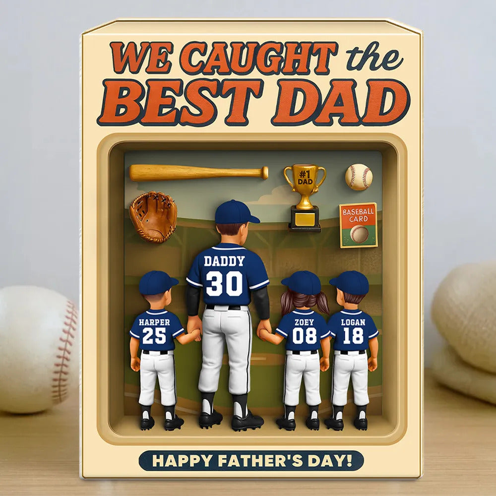 Baseball Dad And Kids, Custom Action Figure, Personalized Toy Box Acrylic Block, Father's Day gift