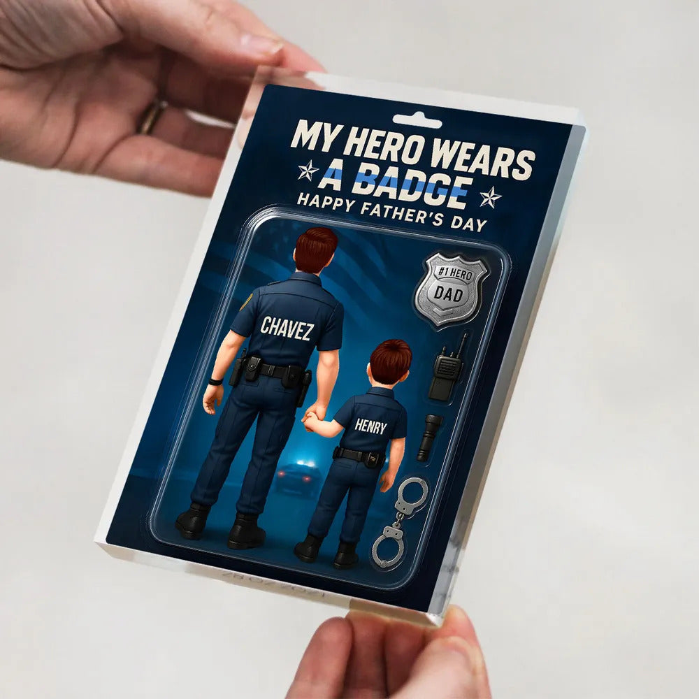 My Hero Wears A Badge Police Dad, Custom Figure Personalized Acrylic Block Plaque, Father's Day Gift for Dad, Gift for Husband